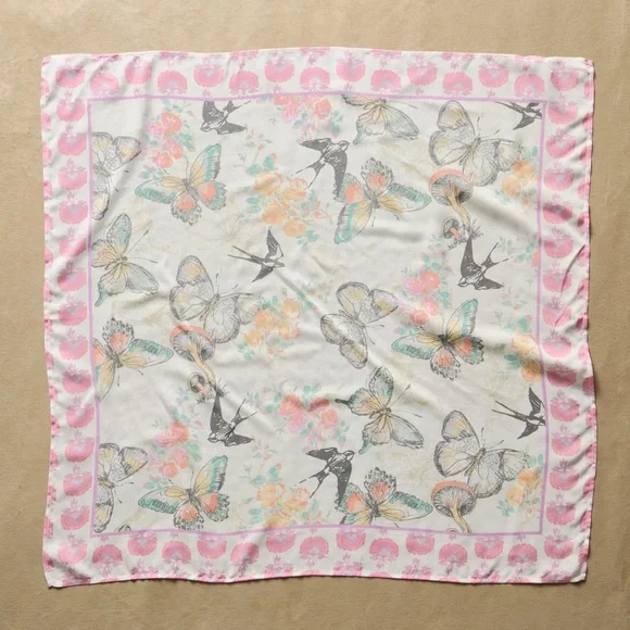 Sundance Exclusive Bex Hair Bandana Birds & Butterflies Pink Scarf Neck Tie - Picture 3 of 4